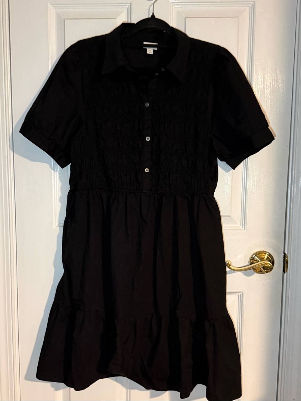 J. Crew Black Short-Sleeve Tiered Smocked Dress